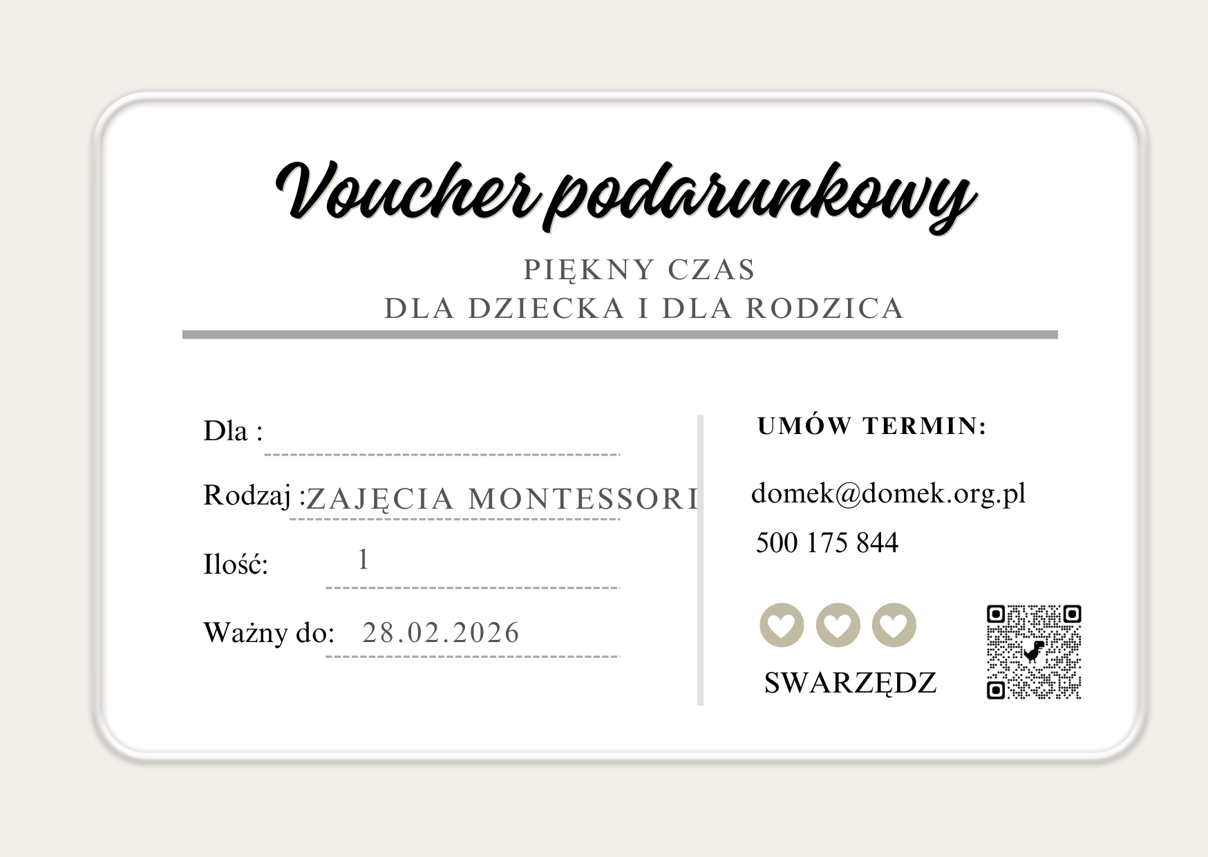 Voucher podarunkowy Zajęcia Montessori